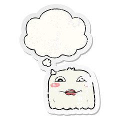 cartoon ghost and thought bubble as a distressed worn sticker