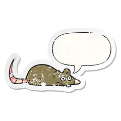 cartoon mouse and speech bubble distressed sticker