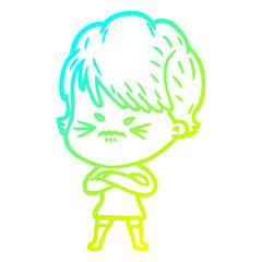 cold gradient line drawing cartoon frustrated woman