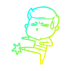 cold gradient line drawing cartoon man sweating
