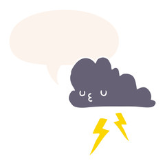cartoon storm cloud and speech bubble in retro style