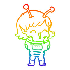 rainbow gradient line drawing cartoon alien girl giggling