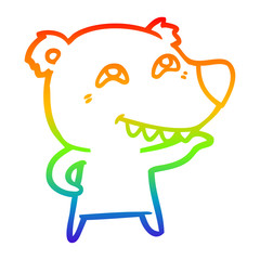 rainbow gradient line drawing cartoon bear showing teeth