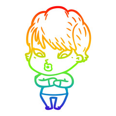 rainbow gradient line drawing cartoon woman