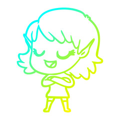 Obraz premium cold gradient line drawing happy cartoon elf girl