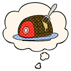 cartoon cooked beef and thought bubble in comic book style