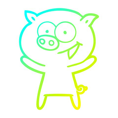 cold gradient line drawing cheerful pig cartoon