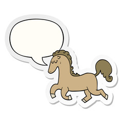 cartoon horse running and speech bubble sticker