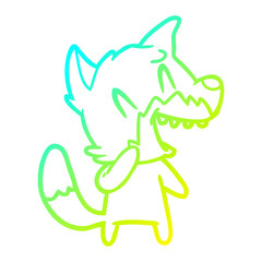 cold gradient line drawing laughing fox cartoon