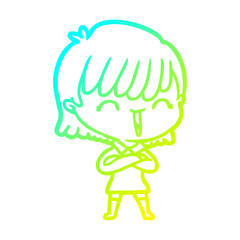 cold gradient line drawing cartoon woman