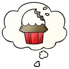cartoon cupcake and thought bubble in smooth gradient style