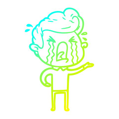 cold gradient line drawing cartoon crying man