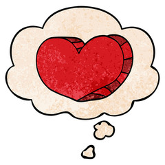 cartoon love heart and thought bubble in grunge texture pattern style