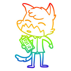 rainbow gradient line drawing cartoon fox