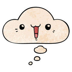 happy cartoon face and thought bubble in grunge texture pattern style