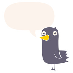 cartoon bird and speech bubble in retro style