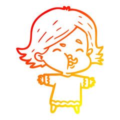 warm gradient line drawing cartoon girl pulling face