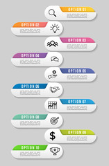 Timeline Infographic Design Template with Options Steps. Start to goal line process. Used for info graph, presentations, process, diagrams, annual reports, workflow layout. Vector Illustration