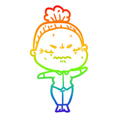 rainbow gradient line drawing cartoon annoyed old lady