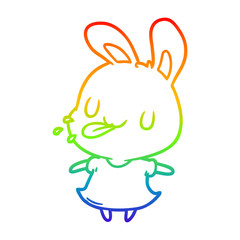 rainbow gradient line drawing cute rabbit blowing raspberry