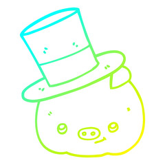 cold gradient line drawing cartoon pig wearing top hat