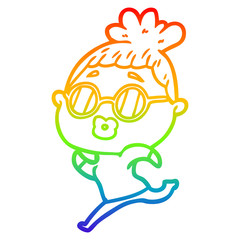 rainbow gradient line drawing cartoon woman running wearing sunglasses