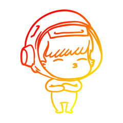 warm gradient line drawing cartoon curious astronaut