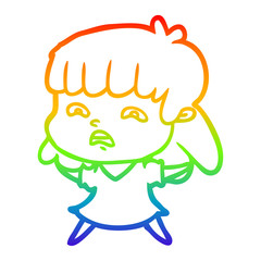 rainbow gradient line drawing cartoon worried woman