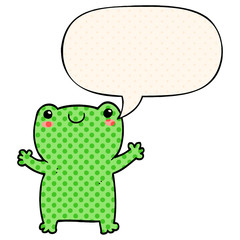 cute cartoon frog and speech bubble in comic book style