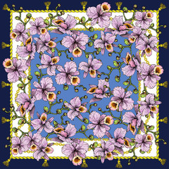 Scarf with pink orchids and chains