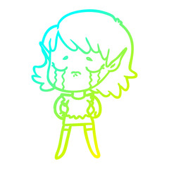 cold gradient line drawing cartoon crying elf girl