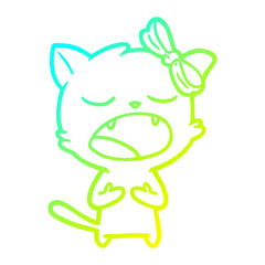 cold gradient line drawing cartoon cat meowing