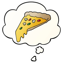 cartoon pizza slice and thought bubble in smooth gradient style