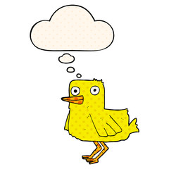 cartoon duck and thought bubble in comic book style