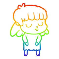 rainbow gradient line drawing cartoon indifferent woman