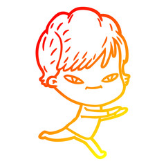 warm gradient line drawing cartoon happy woman