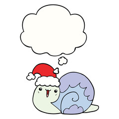 cute cartoon christmas snail and thought bubble
