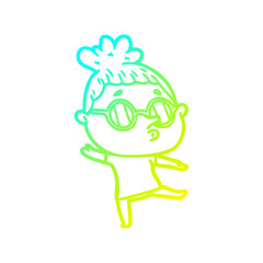 cold gradient line drawing cartoon woman wearing glasses
