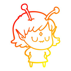 warm gradient line drawing cartoon alien girl