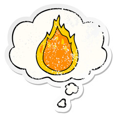 cartoon fire and thought bubble as a distressed worn sticker