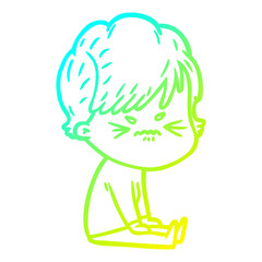 cold gradient line drawing cartoon frustrated woman