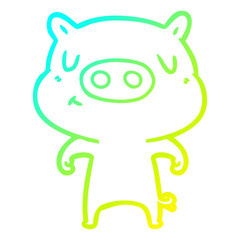 cold gradient line drawing cartoon content pig
