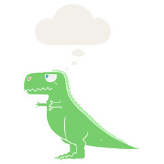 cartoon dinosaur and thought bubble in retro style