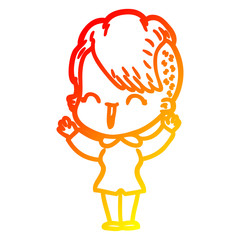 warm gradient line drawing cartoon happy hipster girl