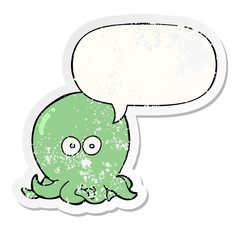 cartoon octopus and speech bubble distressed sticker