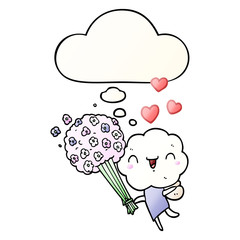 cute cartoon cloud head creature and thought bubble in smooth gradient style