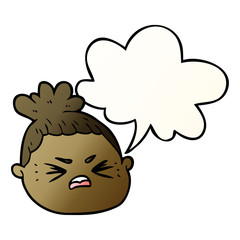 cartoon female face and speech bubble in smooth gradient style
