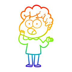 rainbow gradient line drawing cartoon man gasping in surprise