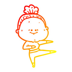warm gradient line drawing cartoon happy old woman