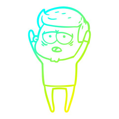cold gradient line drawing cartoon tired man